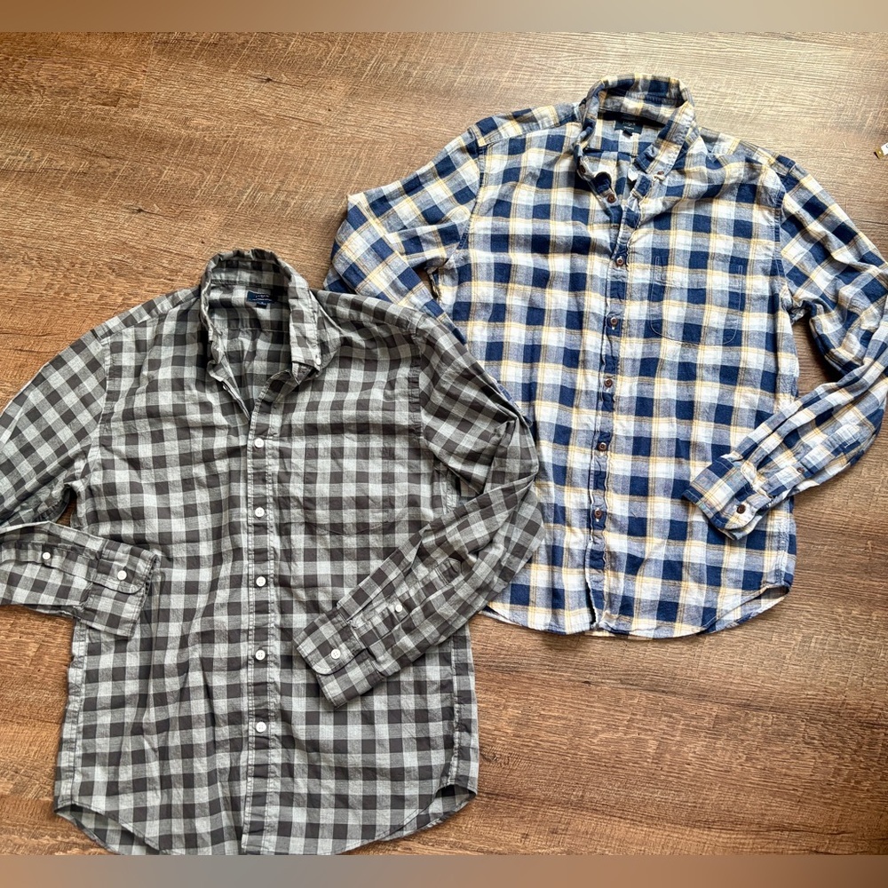 J. Crew men’s button down shirts lot of 2 plaid checkered sz M cotton EUC